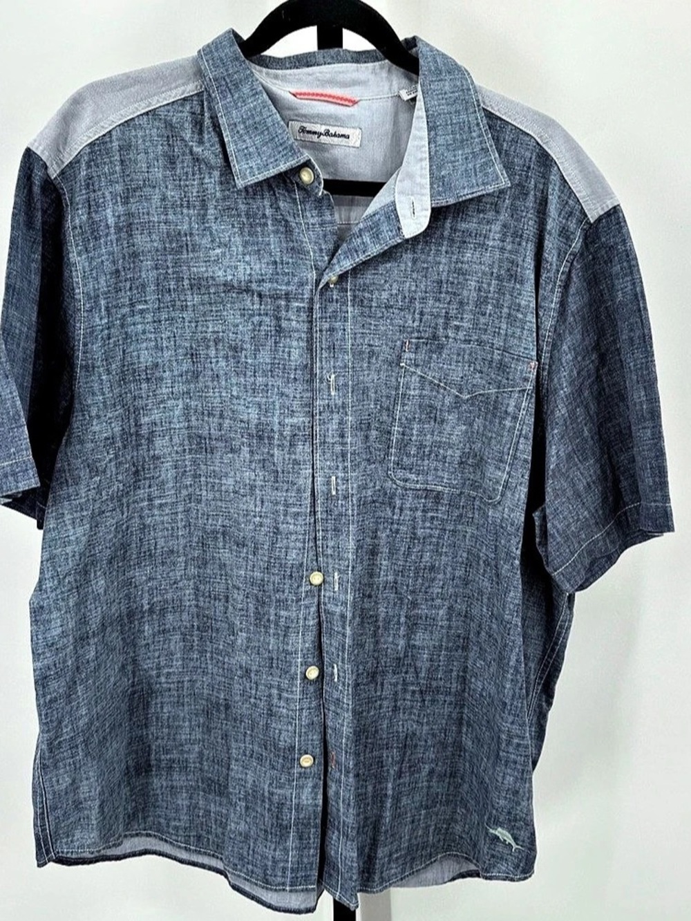 Tommy Bahama Hula Back Girls Camp Shirt Blue & Gray XL